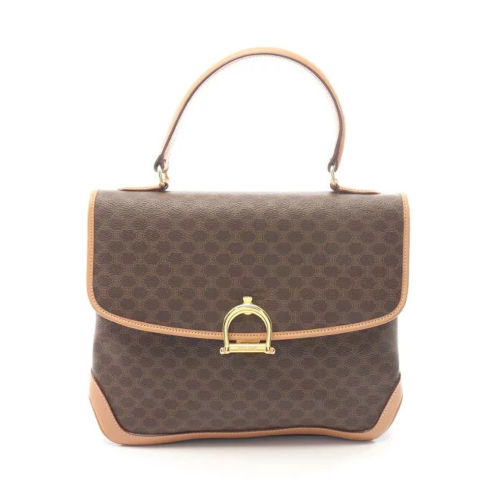 Celine Macadam Handbag Canvas Leather Brown